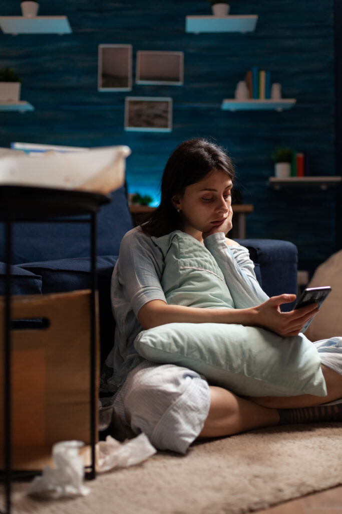alone worried woman by warning notification invoice bank bills